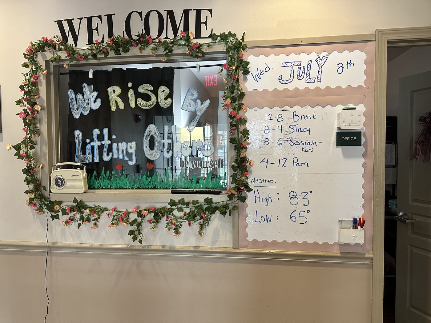 A welcoming front desk in a community residence