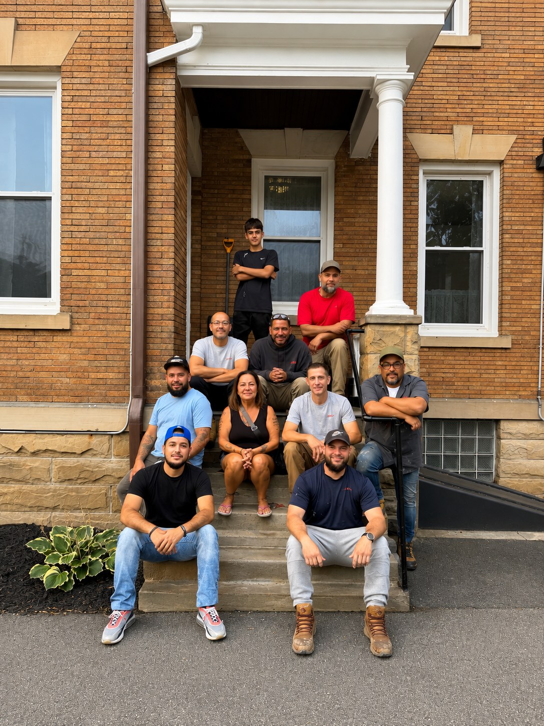The STEL maintenance team on the steps of a community residence